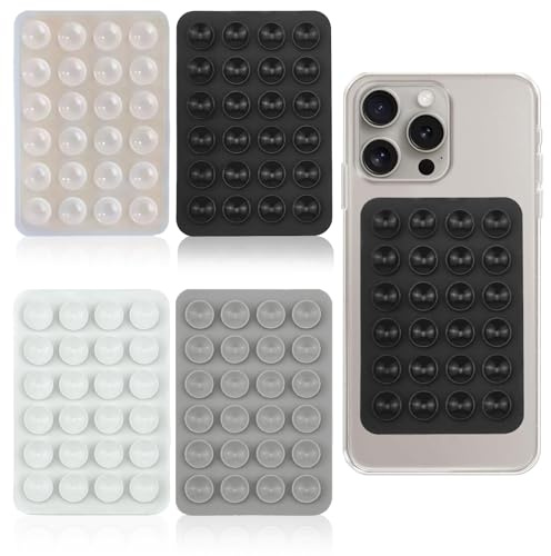 YAOYYG 4 Stück Silikon-Saugnapf-Handyhüllen-Halterung, Anti-Rutsch-Handyhalter für Selfies und Videos, Tragbare Abnehmbare Handy Halterung (Schwarz, Hellgrau, Weiß, Transparent)