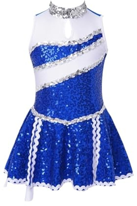 CNYUON Glänsande paljetter för barn, Cheerleading, uniform, balett, gymnastik, trikåklänning, för dans, tävling, barn, konståkning för Cheerleading, klänning (blå, 6)