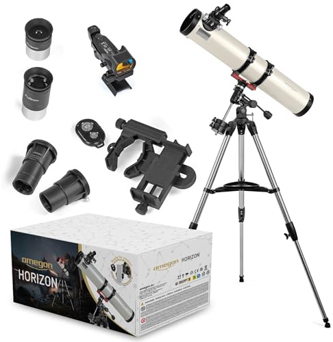 Omegon Télescope Horizon CR N 114/900 EQ-1 Neo | Miroir principal parabolique l pour Deep Sky | Monture EQ-1 Neo | Extension oculaire Crayford | Pour débutants et confirmés | Accessoires inclus