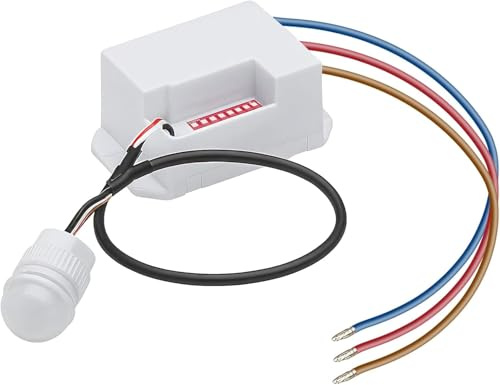 Mini Infrarot Bewegungsmelder 230V für Innen & Außen, 360° Erfassungsbereich, Dämmerungssensor, IP65, 8m Reichweite, Unterputzmontage, Weiß, für LED und Energiesparlampen Fast Unsichtbar Weiß Matt