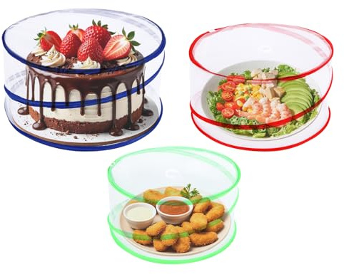 Pop Up Food Covers Tent, Reusable and Collapsible Mesh Screen Net Protectors Domes Food Nets for Outdoors Parties Picnics BBQs (3 PCS)