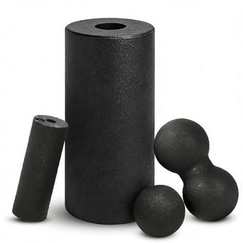 4 Stück Faszienrolle Set, Foam Roller Faszien Set mit Großer und Kleiner Rolle, Erdnussball und Einzelball, Massageball für Rücken Nacken Füße Faszientraining Muskelmassage