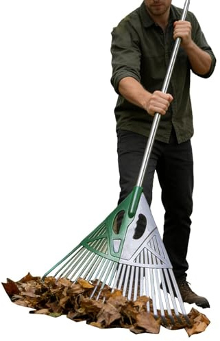 Râteau de jardin Manche Large Long Ergonomique Ramasse-Feuilles | Râteau à gazon pour feuilles et Pour nettoyage jardin, débris, aiguilles de pin, déchaumage et