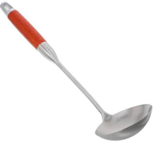 IMIKEYA Cucharón Grande de Acero Inoxidable Mango de Madera para Servir y Remover, Diseño Elegante y Acabado Pulido Adecuado para Cocina y Servir Sopas