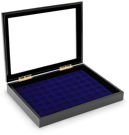 SAFE Vitrine Bois laqué 5925 – pour 60 Capsules de Champagne ou Capsules de bière – Noir Brillant, vitre en Verre, Fermeture magnétique – Montage Mural – 375 × 260 × 38 mm