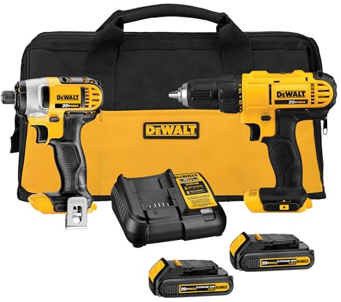 DEWALT 20V MAX Cordless Drill and Impact Driver, Power Tool Combo Kit with 2 Batteries and Charger (DCK240C2)
