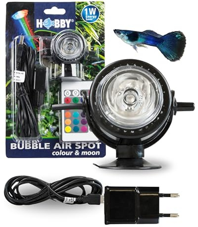 HOBBY Aquaristik Bubble Air Spot Colour & Moon I 2-in-1 LED-Mondlicht & Luftausströmer für Aquarien I Mehrfarbiger & stimmungsvoller Mondlicht-Effekt mit Ausströmerfunktion I Kompakte Größe
