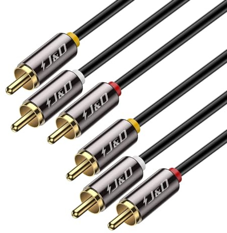 J&D Câble Audio/Vidéo 3 RCA Mâle à Mâle, 1 Connecteur Vidéo Composite et 2 Audio Stéréo, Pour Amplificateurs, Chaînes Stéréo, Système HiFi, DVD, Parleur, 6 Mètres