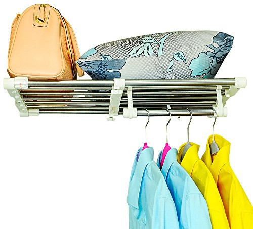 BAOYOUNI Scaffale Estensibile per Armadio Mensola Telescopica in Metallo Separatore per Scaffali Regolabile Salvaspazio Portaoggetti per Guardaroba, Camera da Letto, Bagno, Cucina
