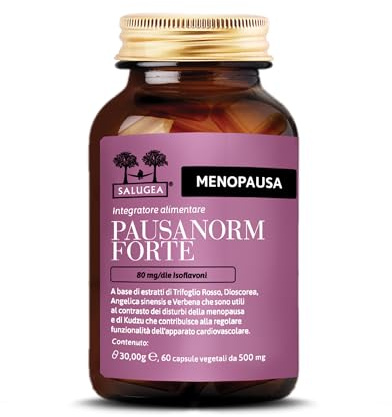 Pausanorm Forte Salugea - Integratore per la Menopausa senza Soia - 100% Naturale con Trifoglio Rosso, Kudzu, Dioscorea, Verbena - Flacone In Vetro - 60 Capsule