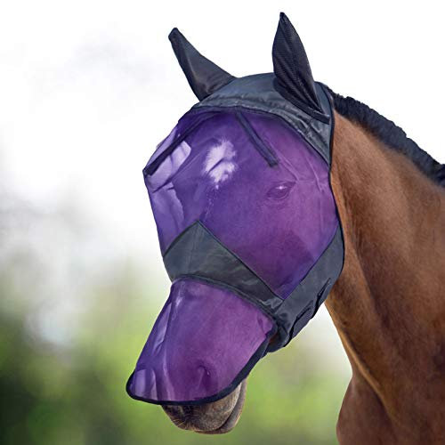 Harrison Howard CareMaster Fliegenmaske UV-Schutz Ohren und Nasenschutz Schwarz/Lila Warmblut (L)