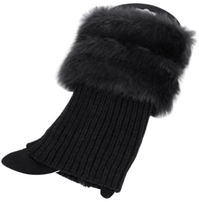 BESTOYARD Frauen Stulpen häkeln gestrickte Stiefel Manschetten Topper Kunstpelzbesatz warme Fußkettchen Socken freie Größe
