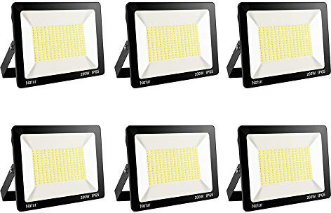 6pack 200W LED Foco Exterior, Proyector Foco Led Blanco Cálido 3000K Floodlight Brillo Alto IP65 Impermeable Exterior Iluminación para Jardín, Garaje, Fábrica