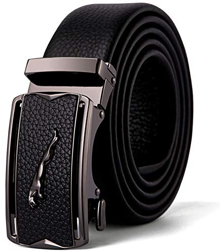 Herren Gürtel Echt leder Jaguar Metallschnalle Ledergürtel Ratsche Automatik Freizeit Belt für Männer Kleidung Business Retro Jeans Bund Verstellbare Grösse