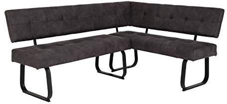 Hela Tische, Eckbank Sitzbank mit Rückenlehne Luise, Mikrofaser Anthrazit, Metal-Kufengestell Anthrazit, Komfortsitz Federkorb, 202x152x92cm