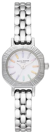 Olivia Burton Reloj Analógico de Cuarzo para Mujer Colección Rainbow con Correa de Acero Inoxidable Plateada - OB16CC52