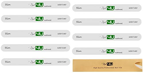 10 pcs Slim Straight Nail Files 100/180 grit Nail4U Nail File Emery Board Nail Styling Tools Art Set Manicure Pedicure Acrylic Gel Tips