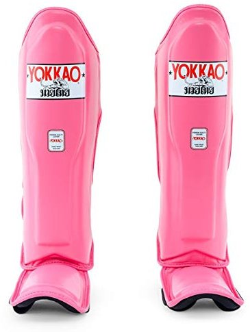 YOKKAO Matrix Muay Thai Kickboxing MMA Espinilleras con rodilleras 100% piel de vaca auténtica (Matrix Hot Pink, L)