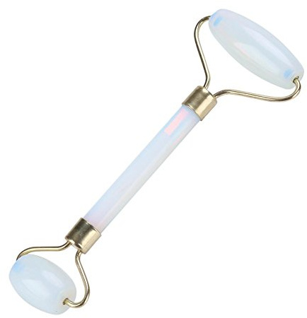 Gesichtsroller - 1-teiliger natürlicher Jade-Schönheitsroller mit zwei Köpfen, Anti-Aging-Gesichts-Augen-Nacken-Massagegerät(Weiß)