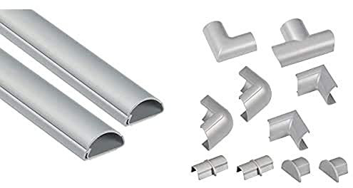 D-Line Mini Cable Trunking 2-Meter | 30mm (W) x 15mm (H) – 2 x 1-Meter Lengths – Multiple Lengths of 30x15mm Mini Cable Cover - Aluminium-Effect