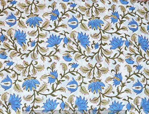 Traditional Jaipur Bedruckte Baumwolle, Stoff von The Yard, Stoff mit indischem Druck, Kissenbezug, Schal, Tücher für, Sommerkleid, Kurti, Sofabezug (2.5 Yards)