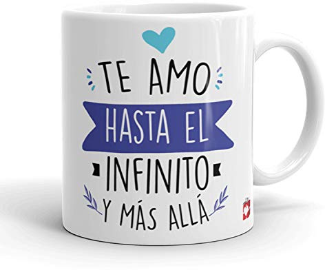 Kembilove Taza Desayuno para Parejas – Tazas Originales con Mensaje Te amo hasta el infinito y más allá color azul – Taza de Café y Té para Madres – Tazas de Regalo para el día de San Valentín