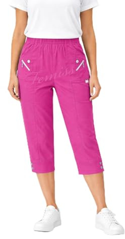 femiss Pantalones capri para mujer, elásticos, recortados, 3/4, suaves, de verano, tres cuartos, talla grande, rosa cereza, 44