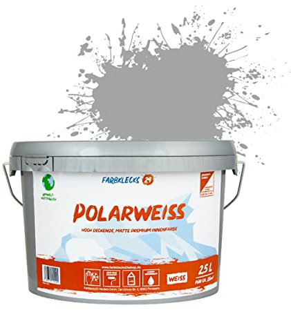 Farbklecks24 Polarweiss Color (versch. Farben) premium Wandfarbe, weiss, sehr hohe Deckkraft, Wandfarbe, Deckenfarbe, Deckkraft Klasse 1, Nassabrieb Klasse 2 (2,5L, Grau 7-2)