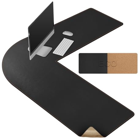 MAIDERN Ecke Schreibtischunterlage Leder & Kork,130x130x40cm Zweiseitig Tischunterlage, L-förmige extra große Mauspad,wasserdichte Schreibtischschutz,Büro und Zuhause Tischunterlage (Schwarz)