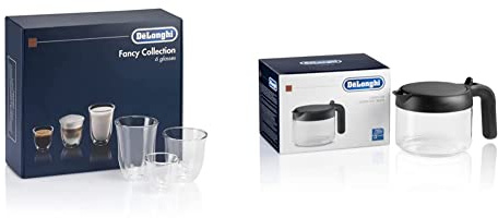 De'Longhi DeLonghi Fancy Box 6er Set Thermo Gläser & Kaffeekanne DLSC021, Glaskaraffe mit klappbarem Kunststoffdeckel, für Kaffeevollautomaten mit Kannenfunktion, 750 ml, spülmaschinenfest, Schwarz