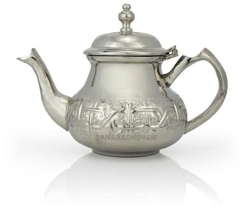 Tetera marroquí de 300 ml, color plateado, con filtro integrado, modelo tradicional árabe plateado, hervidor de té, calentador de té y tetera