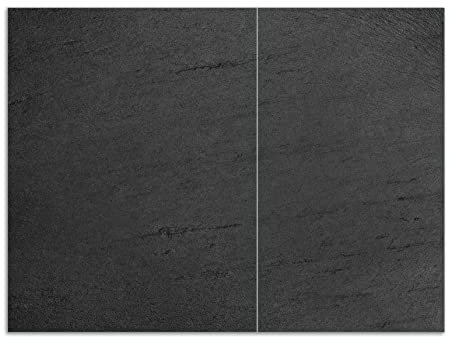 Wallario Herdabdeckplatte/Spritzschutz aus Glas, 2-teilig, 70x52cm mit 13 mm hohen Füßen, für Ceran- und Induktionsherde, Schwarze Schiefertafel Optik - Steintafel
