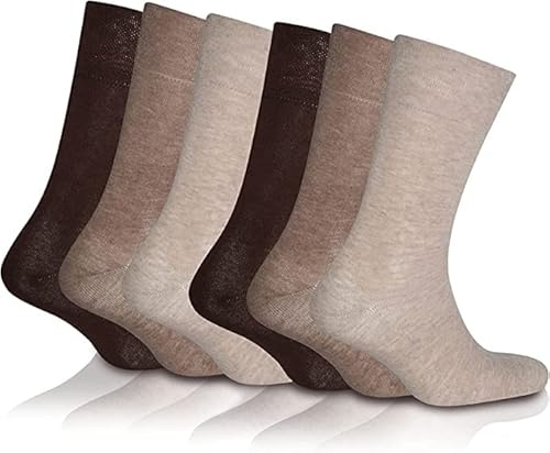 CHAAL® Herr Bigfoot strumpor bekväm topp mjuk manschett ankel icke-elastisk diabetiker sömlös tå svullna fötter (12-14), Brown ( 6 Pairs), one size