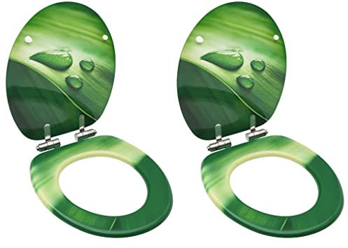 HOMIUSE Toilettensitze Soft-Close-Deckel 2 Stk. MDF Grün Wassertropfen Toilettendeckel Wc Sitz mit Absenkautomatik Toilettendeckel mit Absenkautomatik Klodeckel mit Absenkautomatik 42,5x35,8 cm