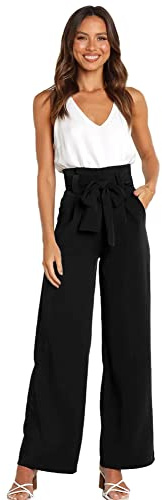 Odizli Paperbag Hosen Damen Elegant High Waist Culottes Palazzo Hosenrock Lang Weite Hose Sommer Business Festlich Stoffhose Marlenehose Anzughose Schlupfhose Freizeithose mit Gürtel Schwarz XL