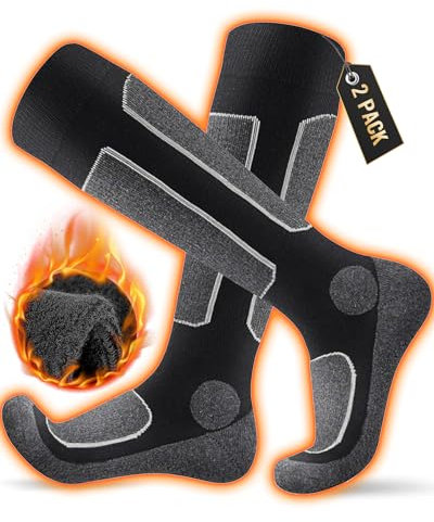 HIYATO Skisocken aus Merinowolle 2 Paar, Warme Thermosocken, Dicke Wintersocken für Skifahren Outdoor Wintersport Herren Damen (43-46, 2 Paar | Grau)