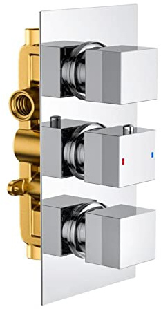 Nes Home Modern Chrome Square 2-Way 3-Dial Concealed Thermostatic Shower Mixer Valve