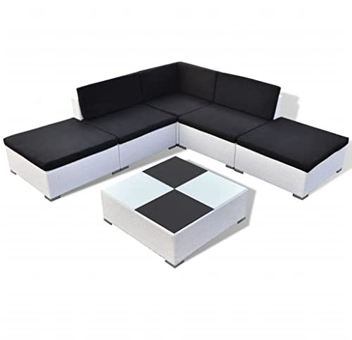 KOIECETA Gartensofa 6-TLG. Poly Rattan Sitzgruppe Lounge Gartenmöbel Set (White and Black)