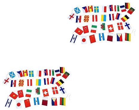 Amosfun Banner 2 Schnur-Flagge Banner Fußballbecher Outdoor-Schild Weltflaggen Wimpel Flaggen Der Große Eröffnungsdekoration Polyester Bunt Logo