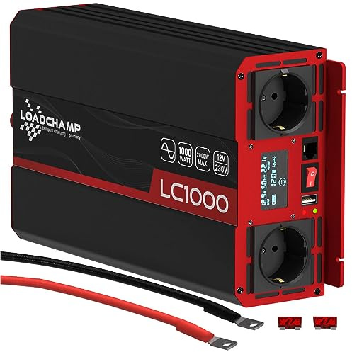 LOADCHAMP Wechselrichter 12V 1000W Reiner Sinus Spannungswandler Inverter
