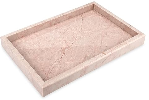 HESHIBI Bandeja de tocador de baño de mármol, Bandeja de Mesa de baño de mármol Rosa Crema de Lujo Natural, Bandeja Decorativa de Piedra para Servir café, Perfume, Joyas, Maquillaje (Rosa)