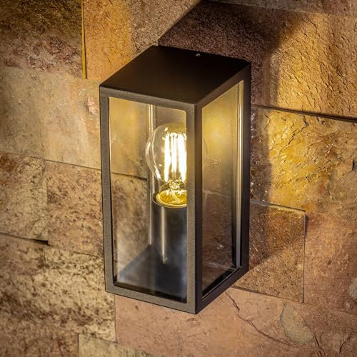 CGC Lighting - Lámpara de pared para exteriores (bombilla IP44, bombilla E27), color negro