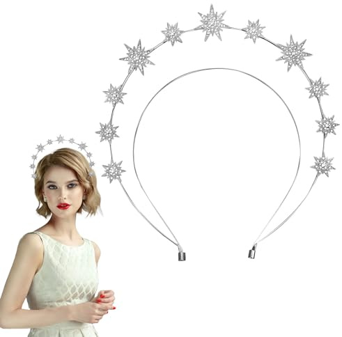 Sterne Stirnband, Doppellagig Stern Halo Kronen Stirnband Stern Strass Tiara Göttin Kopfschmuck Braut Hochzeitskrone Haarschmuck für Frauen Mädchen (Silber)