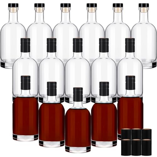 Liengoron Paquete de 16 botellas de vidrio de 200 ml con corcho, botellas de vidrio transparente de 6 onzas, botellas nórdicas con tapón, botellas de vino vacías de base pesada para vino, bebidas,
