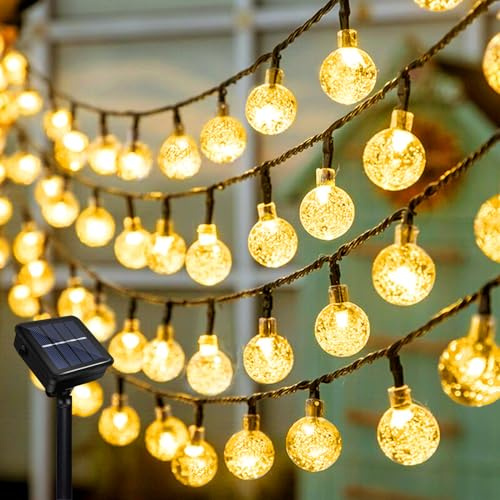 Micacorn Solar Lichterkette Aussen, Crystal Balls Wasserdichte Solarlichterkette 12 Meter 8 Modi 100 LED Globe Lichterkette für Garten Hochzeits Terrassen Bäume Party Weihnachten Dekoration