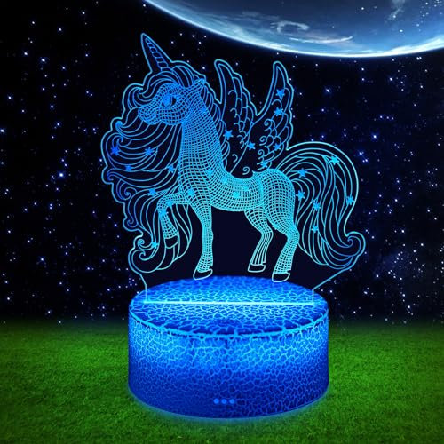 URAQT Luce Notturna 3D, 7 Colori Lampade Illusione Ottica, Controllo Tattile Lampada Decorazione da Comodino con Cavo USB, Regalo Compleanno per Bambina, Bambino, Decorazione della Camera da Letto