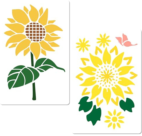 GORGECRAFT 2 Stili di Girasole Stencil Riutilizzabili In Plastica Grande Sole Fiore Floreale Farfalla Disegno Modello per Dipingere su Legno Artigianato Tela Carta Tessuto Decorazioni per La Casa Scra