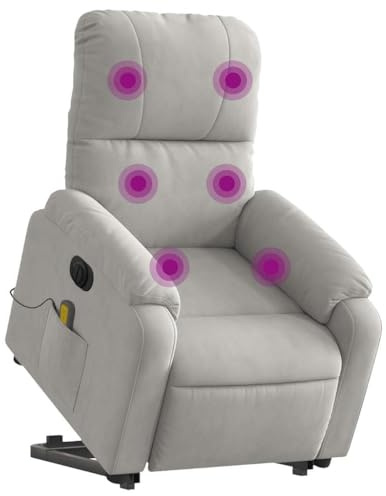 vidaXL Massagesessel, Sessel mit Aufstehhilfe Elektrisch, Relaxsessel mit Liegefunktion Vibrationsfunktion, Fernsehsessel Liegesessel Aufstehsessel, Hellgrau Mikrofasergewebe
