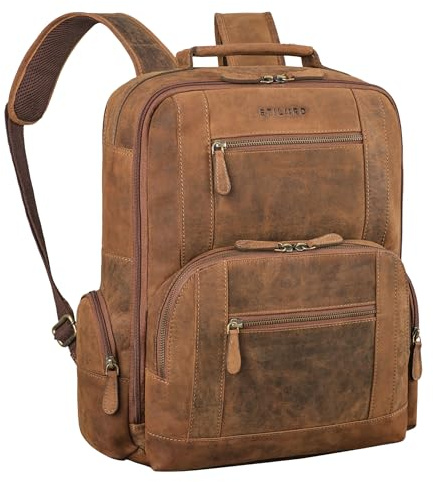 STILORD Tatum vintage läderryggsäck män laptop 15–16 tum affärsryggsäck stor ryggsäck andningsaktiv rygg för resväskor resor arbete handbagage, Calais – brun, XL