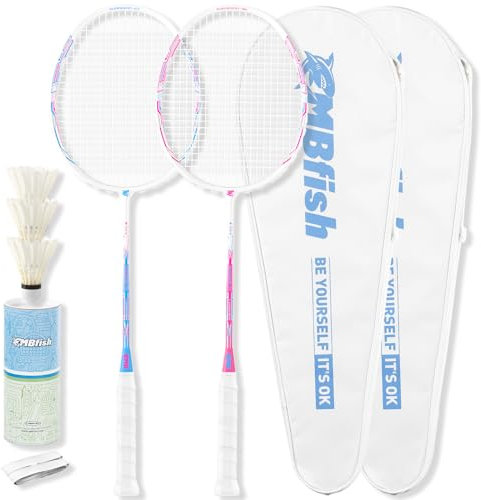 Badmintonschläger-Set mit 2 Kohlefaser-Schlägern, 3 Federbällen, 2 Schläger-Griffbändern und 2 Badminton-Tasche – perfekt für Outdoor-Spiele und Fitnessstudio (Gemini)